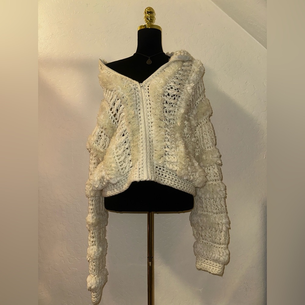 Vintage Off-the-Shoulder Textured White Sweater